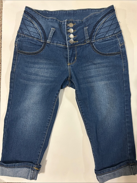 Saza Jeans Company Denim - High-Rise Dark Blue Cropped Jeans with Quilted Waist Detail